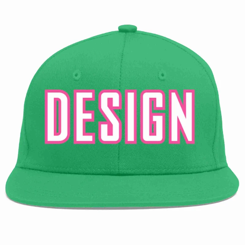 Baseball Cap For Seasonal Orders-Custom Teal White-Pink Flat Eaves Sport Baseball Cap