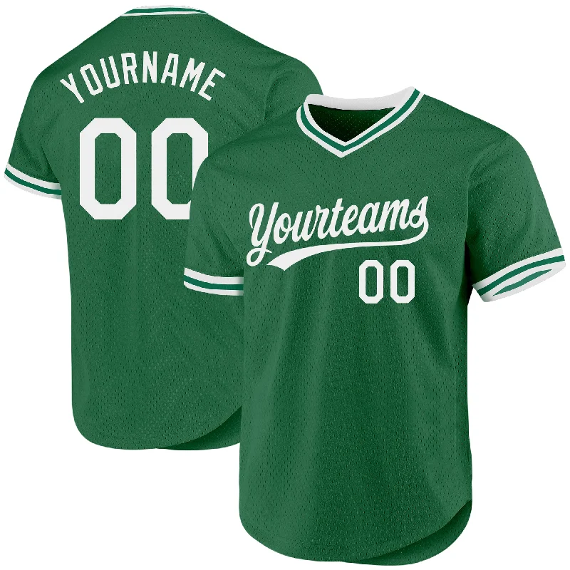 Baseball Jersey For Custom Event Apparel-Custom Kelly Green White Authentic Throwback Baseball Jersey