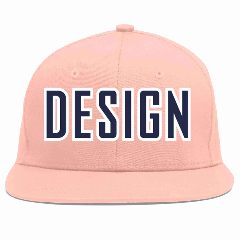 Baseball Cap For Sports Fan Gear-Custom Pink Navy-White Flat Eaves Sport Baseball Cap Design for Men/Women/Youth