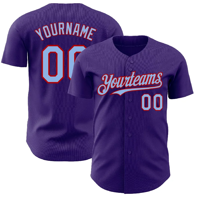 Baseball Jersey For College Fans-Custom Purple Light Blue-Red Authentic Baseball Jersey