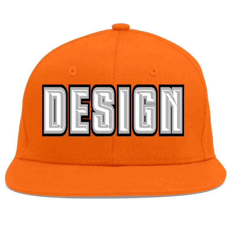 Baseball Cap For Softball And Baseball Teams-Custom Orange White-Gray Flat Eaves Sport Baseball Cap Design for Men/Women/Youth