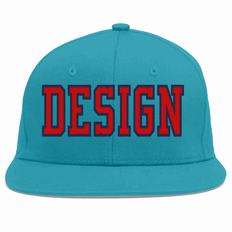 Baseball Cap For Outdoor Sports-Custom Aqua Red-Navy Flat Eaves Sport Baseball Cap Design for Men/Women/Youth