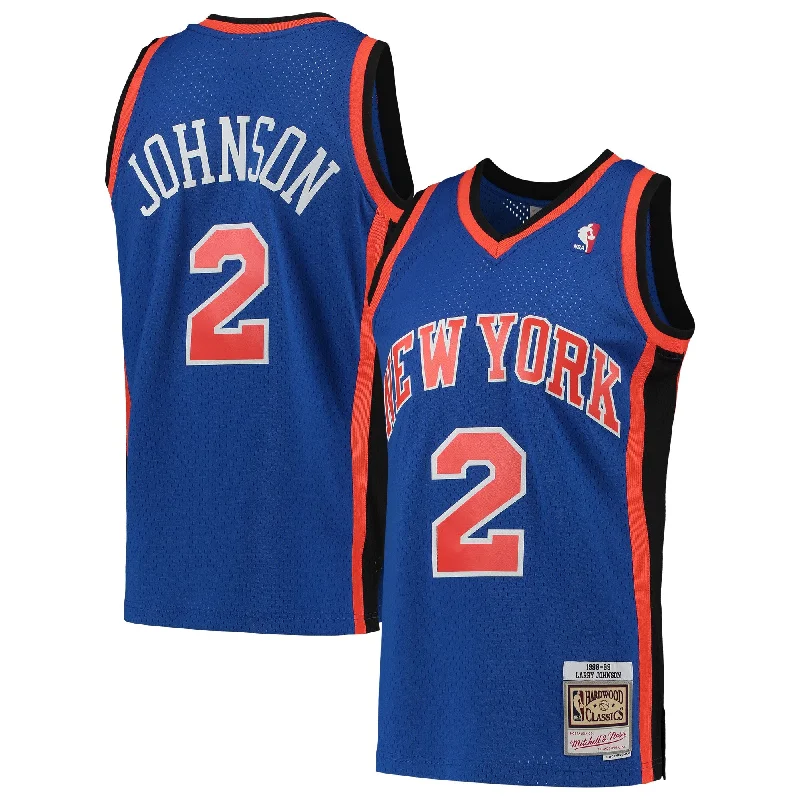 Basketball Jersey With Custom Player Design-Larry Johnson New York Knicks 1998/99 Hardwood Classics Swingman Basketball Jersey - Blue