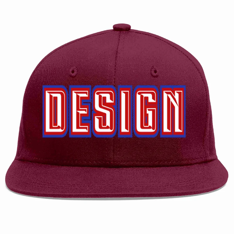 Baseball Cap With Custom Patch Designs-Custom Crimson White-Red Flat Eaves Sport Baseball Cap Design for Men/Women/Youth