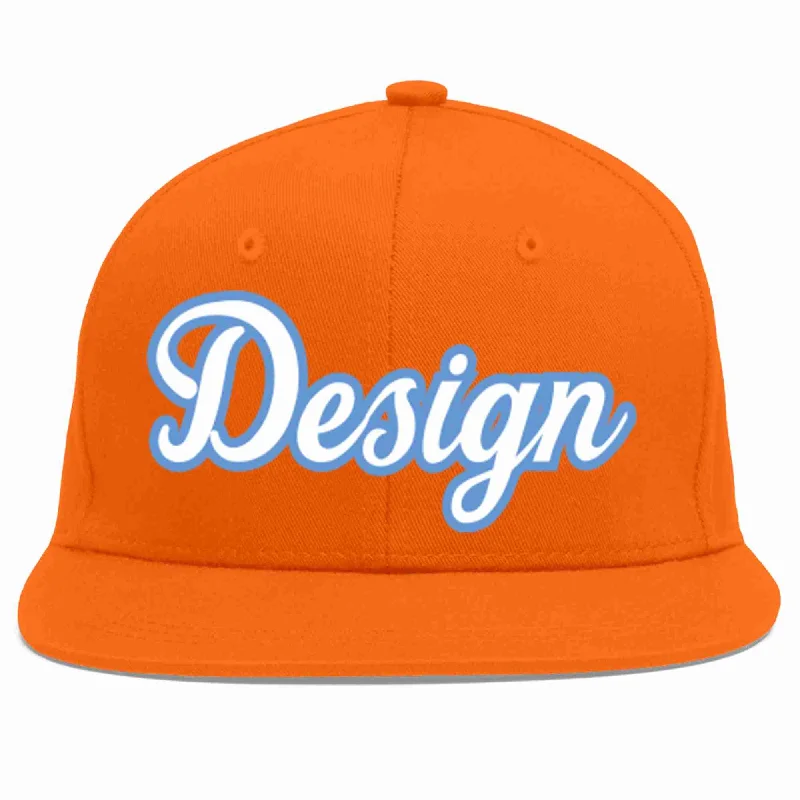 Baseball Cap For Charity Events-Custom Orange White-Light Blue Flat Eaves Sport Baseball Cap Design for Men/Women/Youth