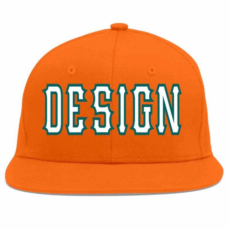 Baseball Cap With Special Edition Features-Custom Orange White-Aqua Flat Eaves Sport Baseball Cap Design for Men/Women/Youth