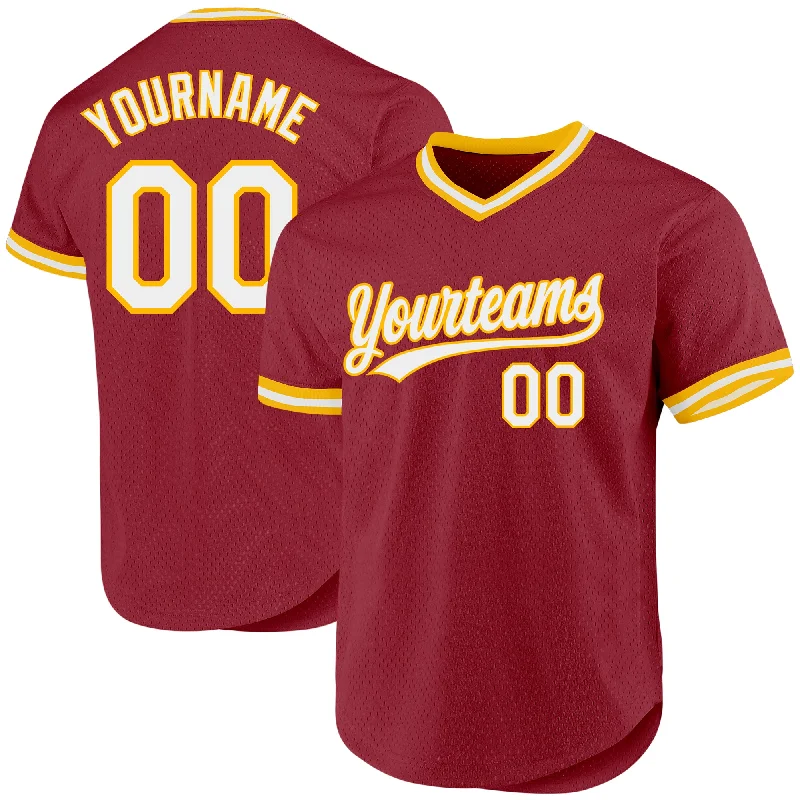 Baseball Jersey For Limited-Time Offers-Custom Maroon White-Gold Authentic Throwback Baseball Jersey