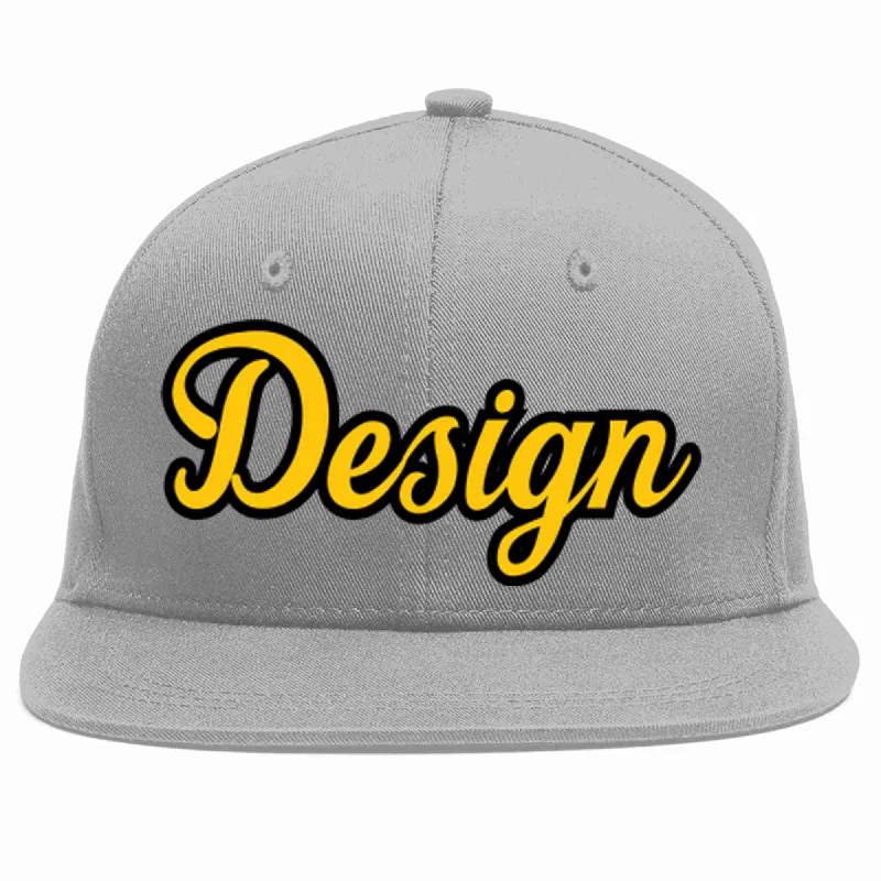 Baseball Cap For Special Team Orders-Custom Gray Gold-Black Flat Eaves Sport Baseball Cap Design for Men/Women/Youth