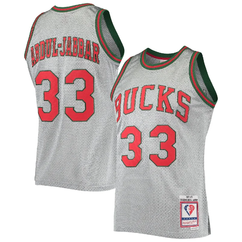 Basketball Jersey For Custom Team Orders And Gifts-Kareem Abdul-jabbar Milwaukee Bucks 75th Anniversary 1971/72 Hardwood Classics Swingman Basketball Jersey - Silver