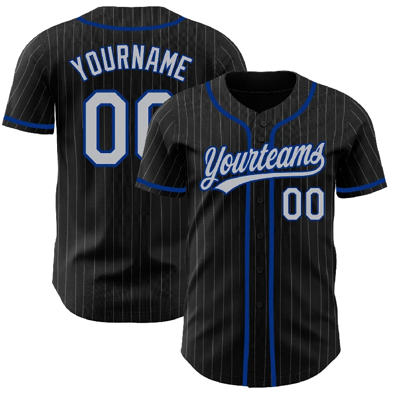 Baseball Jersey For Group Custom Fan Orders-Custom Black Gray Pinstripe Gray-Royal Authentic Baseball Jersey