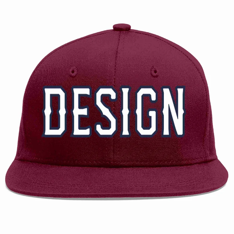 Baseball Cap With Team Name Customization-Custom Crimson White-Navy Flat Eaves Sport Baseball Cap Design for Men/Women/Youth