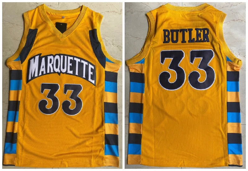 Basketball Jersey For Professional Fan Gear-Marquette 33 Jimmy Butler Yellow College Basketball Basketball Jersey