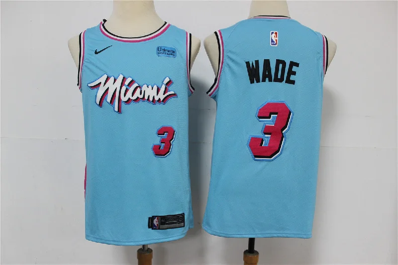 Basketball Jersey With Personalized Player Patches-Heat 3 Dwyane Wade Light Blue 2020 City Edition Swingman Basketball Jersey