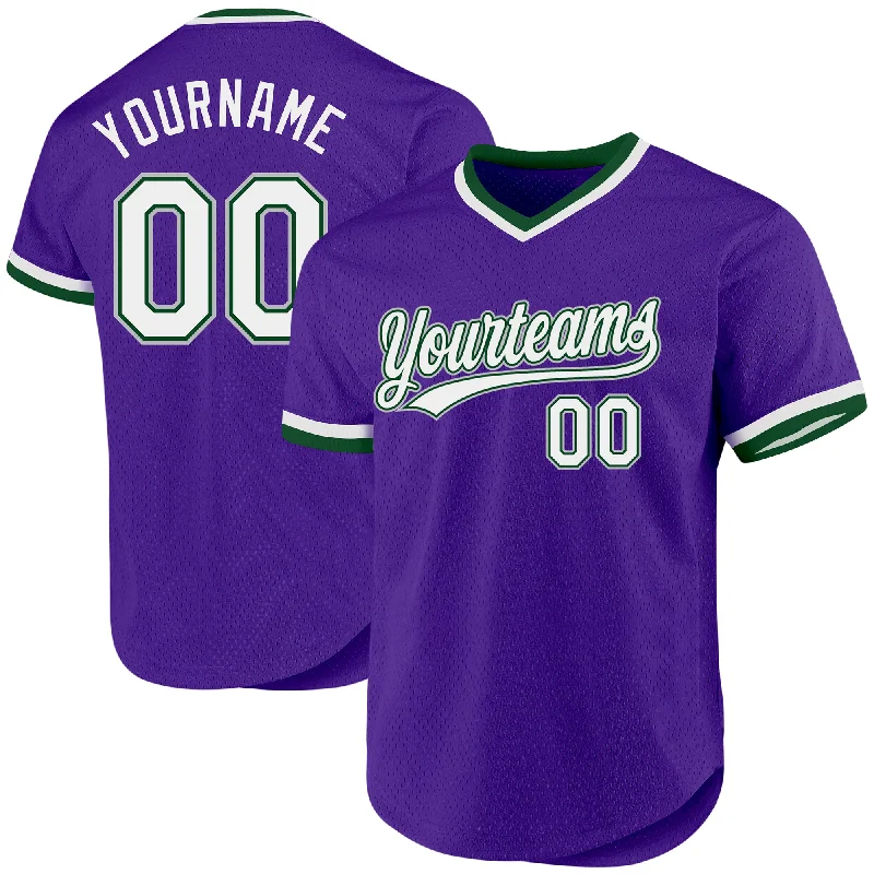 Baseball Jersey For Personalized Gifts-Custom Purple Green-Gray Authentic Throwback Baseball Jersey