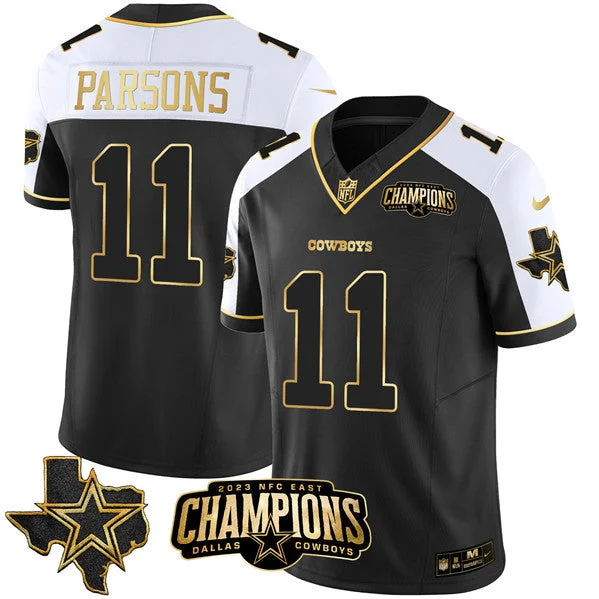 Football Jersey For Team Apparel-Men's Dallas Cowboys #11 Micah Parsons Black/White/Gold 2023 F.U.S.E. NFC East Champions Ptach Football Stitched Jersey