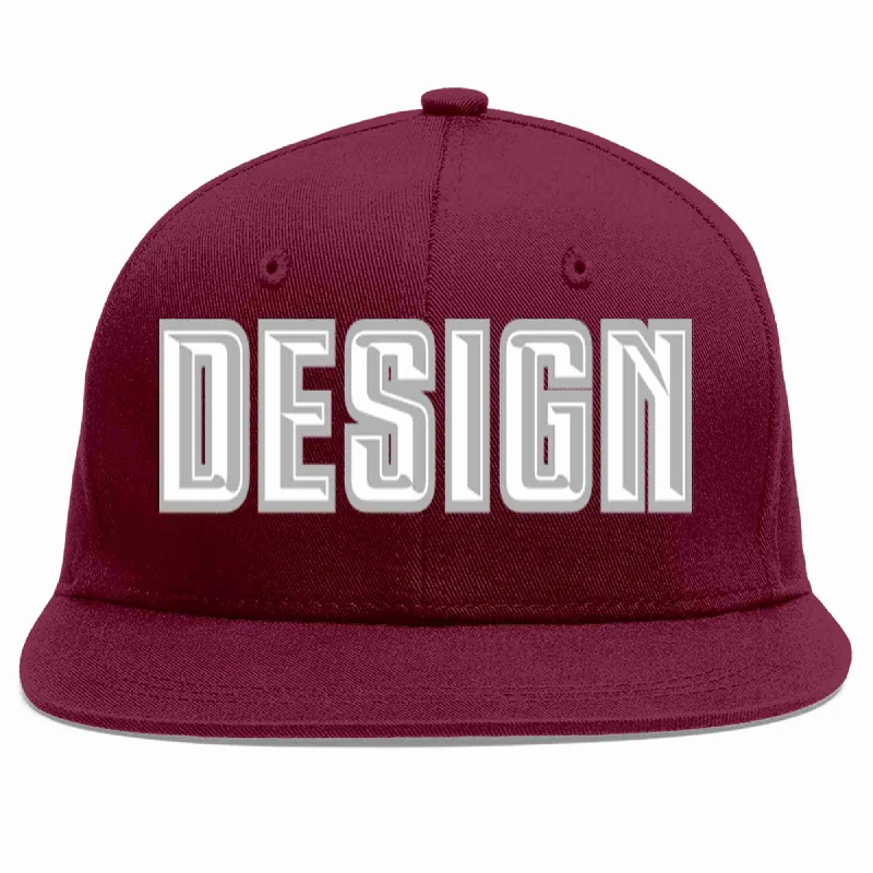 Baseball Cap For Personalized School Spirit-Custom Crimson White-Gray Flat Eaves Sport Baseball Cap Design for Men/Women/Youth