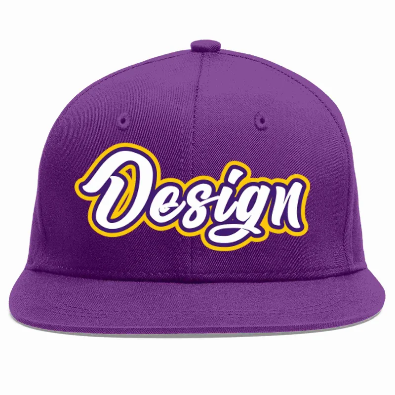 Baseball Cap For Custom Promotional Orders-Custom Purple White-purple Flat Eaves Sport Baseball Cap Design for Men/Women/Youth