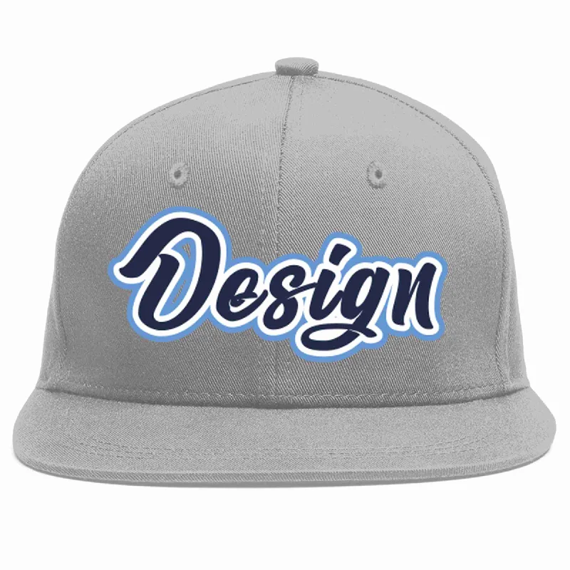 Baseball Cap With Embroidered Logo-Custom Gray Navy-White Flat Eaves Sport Baseball Cap Design for Men/Women/Youth