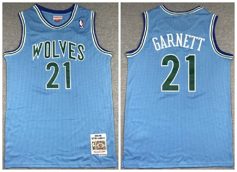 Basketball Jersey For Official League Merchandise-Timberwolves 21 Kevin Garnett Blue 1995-96 Hardwood Classics Basketball Jersey