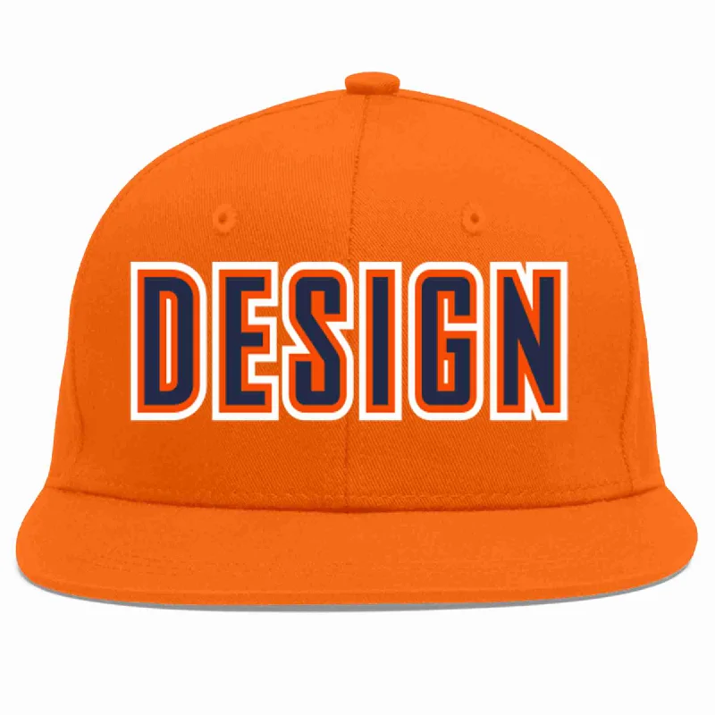 Baseball Cap For School Spirit Merchandise-Custom Orange Navy-Orange Flat Eaves Sport Baseball Cap Design for Men/Women/Youth