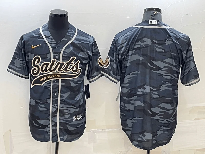 Baseball Jersey For Custom Fan Fundraising-Men's New Orleans Saints Blank Grey Camo With Patch Cool Base Stitched Baseball Jersey