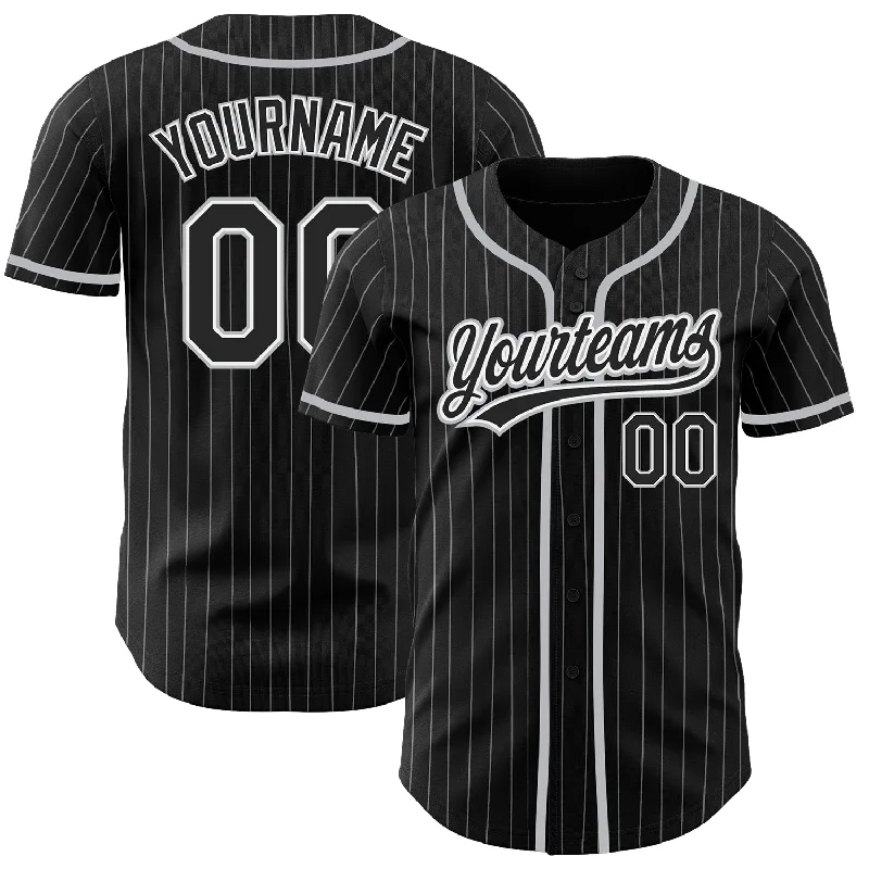 Baseball Jersey For Official Fan Gear Custom Orders-Custom Black White Pinstripe Black-Gray Authentic Baseball Jersey