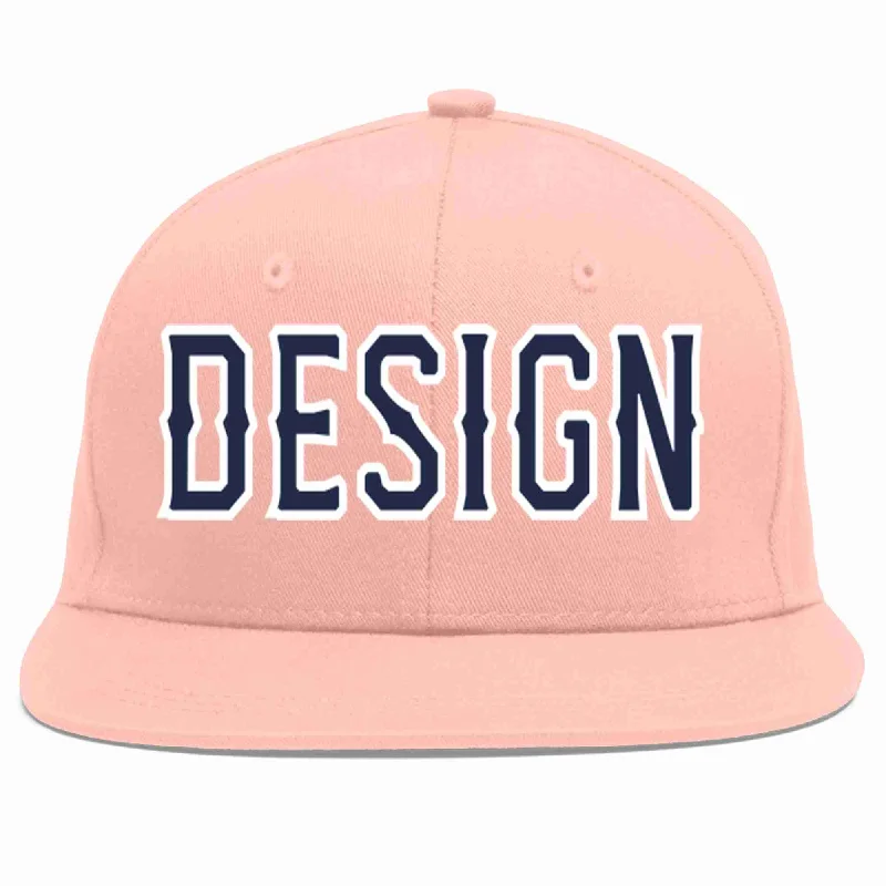 Baseball Cap For Custom Order Fan Gear-Custom Pink Navy-White Flat Eaves Sport Baseball Cap Design for Men/Women/Youth