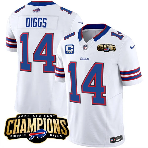 Football Jersey For Player Number Customization-Men's Buffalo Bills #14 Stefon Diggs White 2023 F.U.S.E. AFC East Champions With 3-star C Ptach Football Stitched Jersey