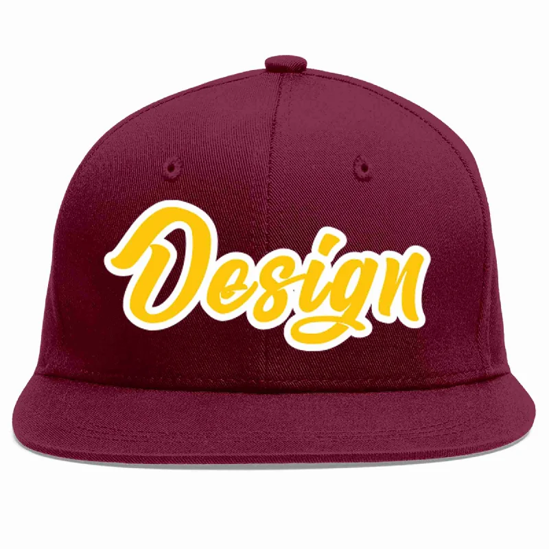 Baseball Cap With Custom Team Graphics-Custom Crimson Gold-White Flat Eaves Sport Baseball Cap Design for Men/Women/Youth