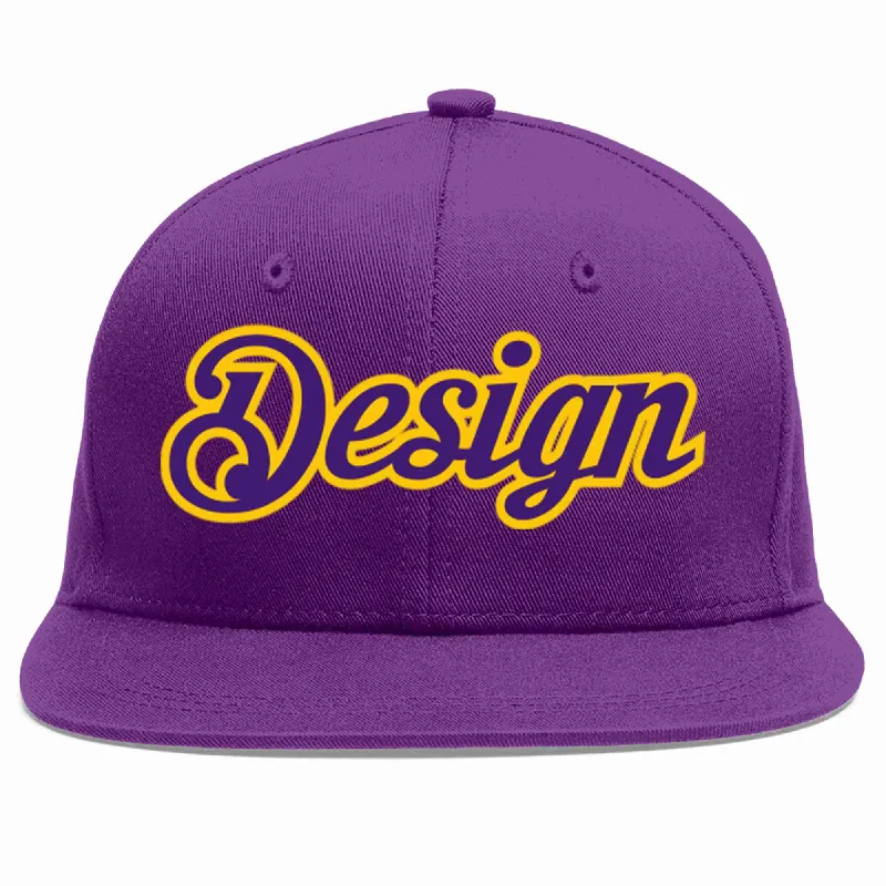 Baseball Cap For Unique Custom Orders-Custom Purple purple-Gold Flat Eaves Sport Baseball Cap Design for Men/Women/Youth