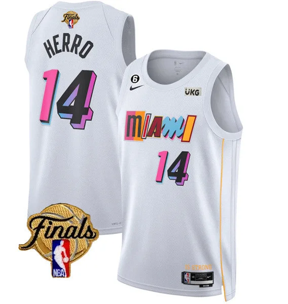 Basketball Jersey For Personalized Fan Apparel-Heat 14 Tyler Herro White 2023 Finals NO.6 Patch City Edition Swingman Basketball Jersey