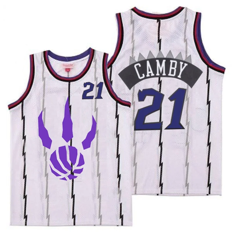 Basketball Jersey For Youth Team Fan Gear-Raptors 21 Marcus Camby White Logo Retro Basketball Jersey