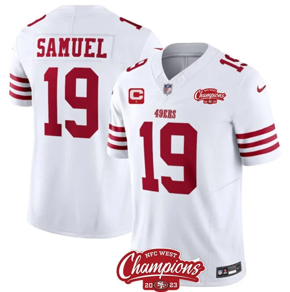 Football Jersey For College Sports Merchandise-Men's San Francisco 49ers #19 Deebo Samuel White 2023 F.U.S.E. With 1-star C Ptach And NFC West Champions Patch Football Stitched Jersey