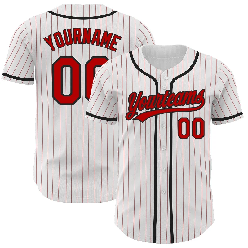 Baseball Jersey For Group Custom Orders-Custom White Red Pinstripe Red-Black Authentic Baseball Jersey