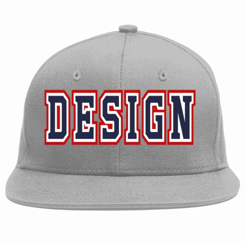 Baseball Cap For Custom Fan Apparel Sales-Custom Gray Navy-White Flat Eaves Sport Baseball Cap Design for Men/Women/Youth