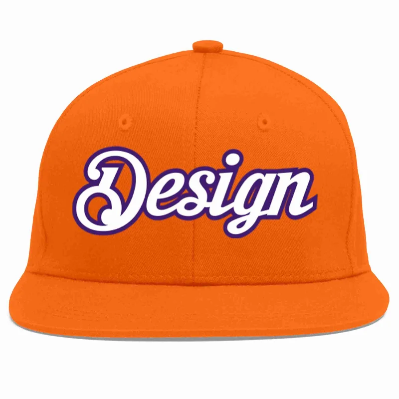 Baseball Cap For Personalized School Spirit-Custom Orange White-purple Flat Eaves Sport Baseball Cap Design for Men/Women/Youth