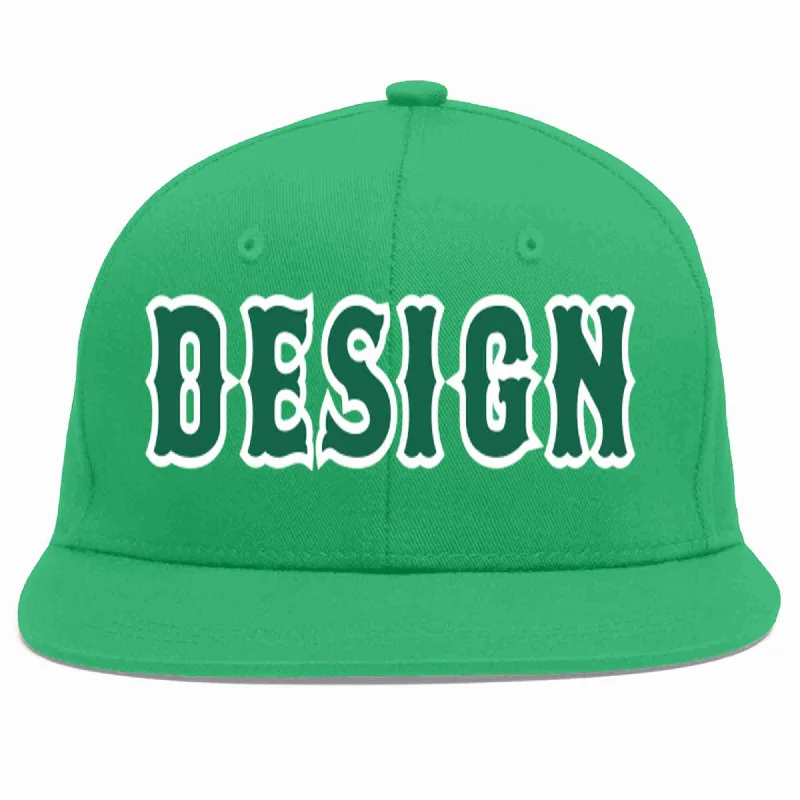 Baseball Cap For Softball And Baseball Events-Custom Teal Kelly Green-White Flat Eaves Sport Baseball Cap