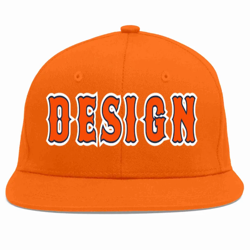 Baseball Cap For Outdoor Sports-Custom Orange Orange-Navy Flat Eaves Sport Baseball Cap Design for Men/Women/Youth