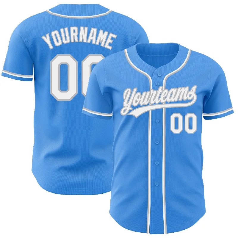 Baseball Jersey For School Fan Orders-Custom Electric Blue White-Gray Authentic Baseball Jersey