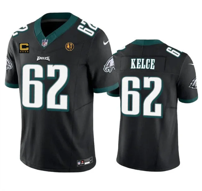 Football Jersey For High School Fan Merchandise-Men's Philadelphia Eagles #62 Jason Kelce Black 2023 F.U.S.E. With 4-star C Patch And John Madden Patch Vapor Limited Football Stitched Jersey