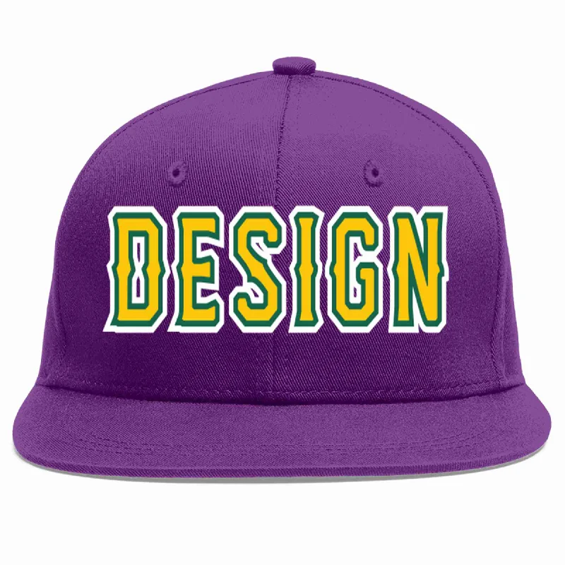 Baseball Cap For Personalized Sports Gear-Custom Purple Gold-Kelly Green Flat Eaves Sport Baseball Cap Design for Men/Women/Youth