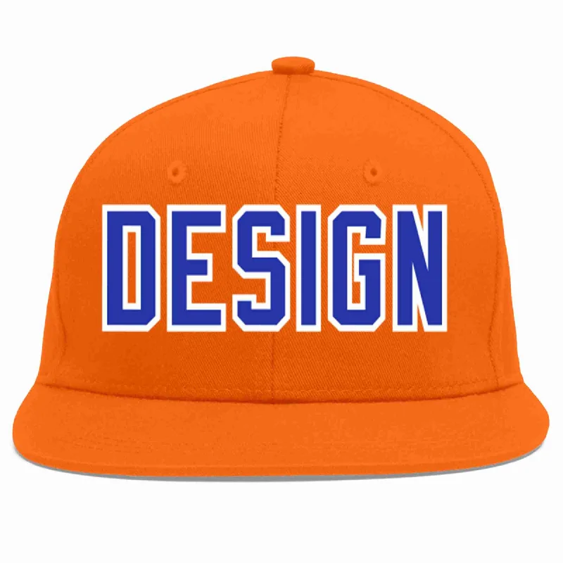 Baseball Cap For Fan Apparel-Custom Orange Royal-White Flat Eaves Sport Baseball Cap Design for Men/Women/Youth