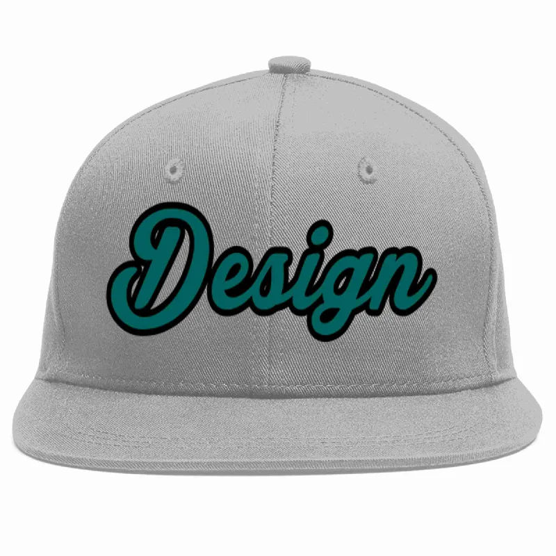 Baseball Cap For High School Teams-Custom Gray Aqua-Black Flat Eaves Sport Baseball Cap Design for Men/Women/Youth