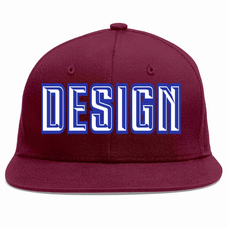 Baseball Cap For Personalized Numbering-Custom Crimson White-Royal Flat Eaves Sport Baseball Cap Design for Men/Women/Youth