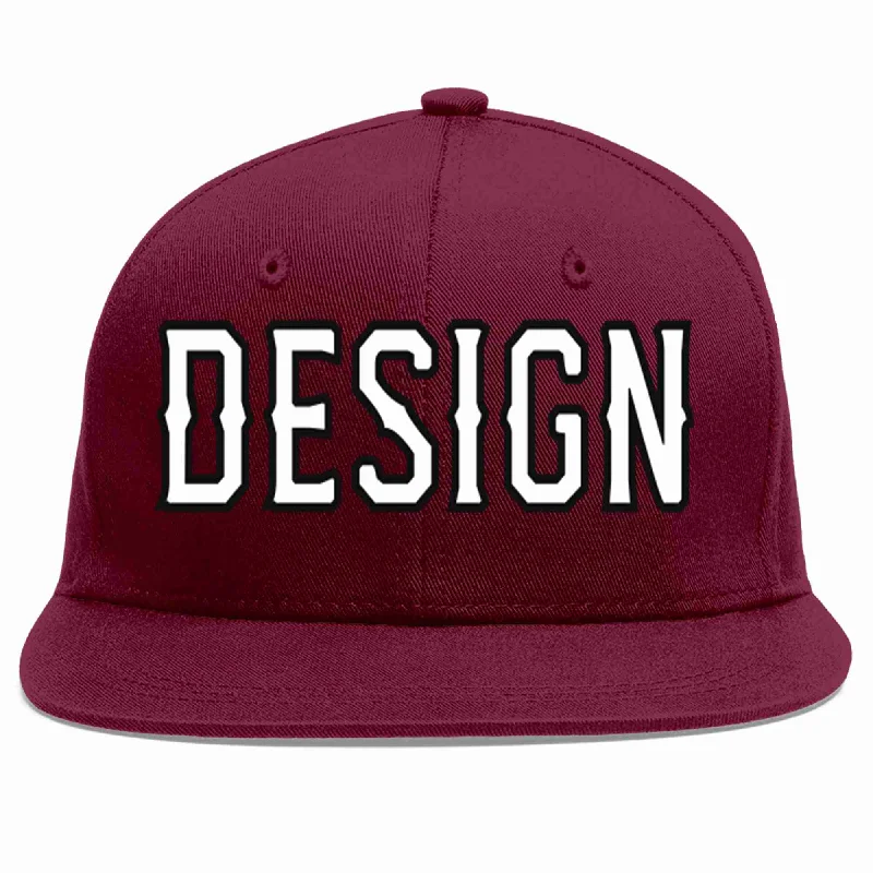 Baseball Cap With Custom Fit Options-Custom Crimson White-Black Flat Eaves Sport Baseball Cap Design for Men/Women/Youth