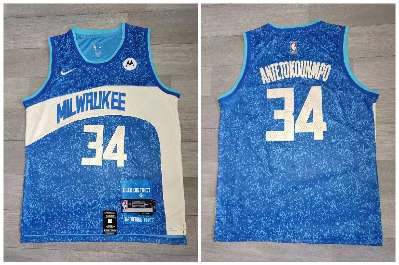 Basketball Jersey For College Teams-Bucks 34 Giannis Antetokounmpo Blue 2023-24 City Edition Swingman Basketball Jersey