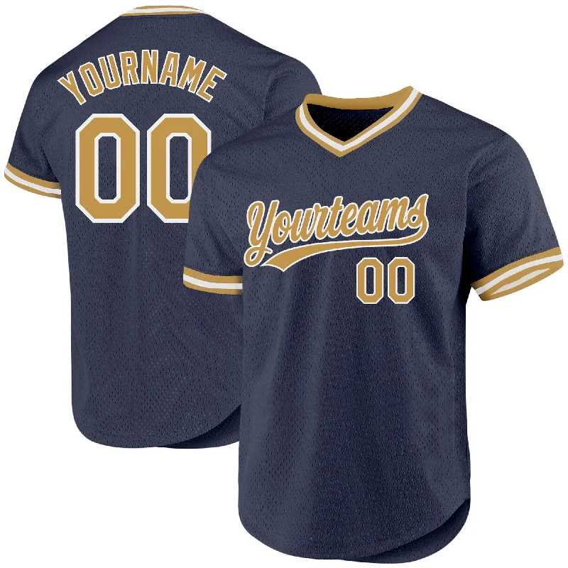 Baseball Jersey For Youth Fan Recognition-Custom Navy Old Gold-White Authentic Throwback Baseball Jersey