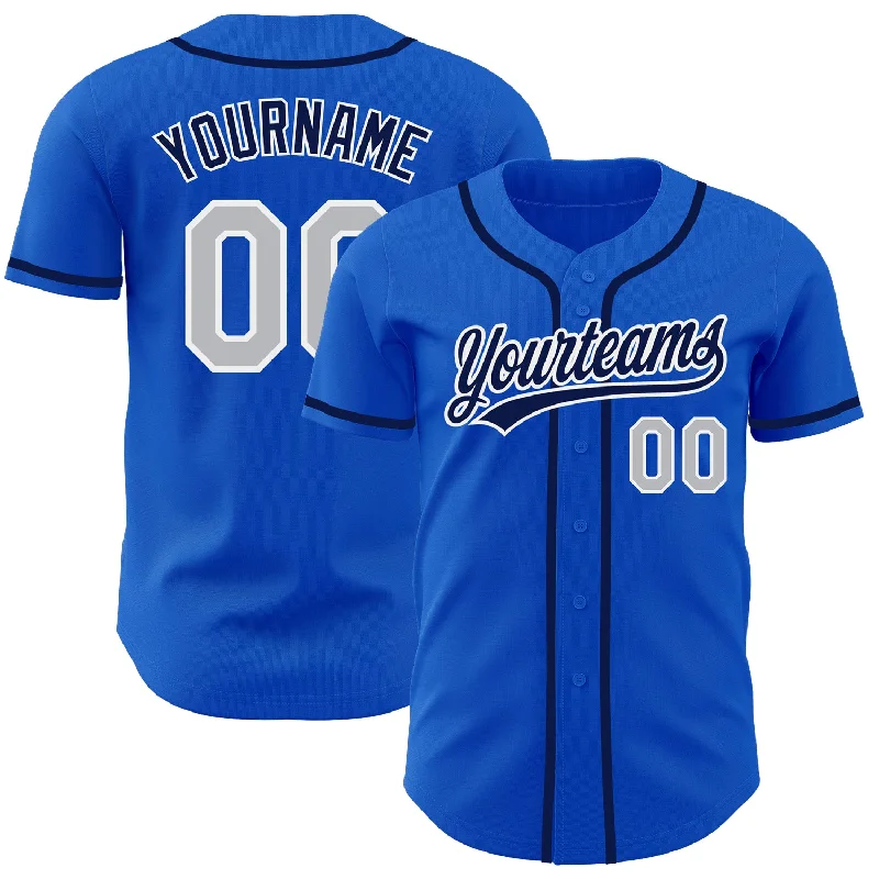 Baseball Jersey For Coaches-Custom Thunder Blue Gray-Navy Authentic Baseball Jersey