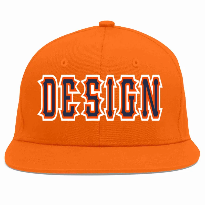 Baseball Cap For Baseball Game Days-Custom Orange Navy-Orange Flat Eaves Sport Baseball Cap Design for Men/Women/Youth