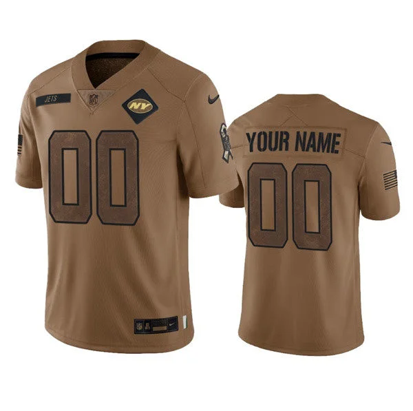 Football Jersey With Custom Player Numbers-Men's New York Jets Active Player Custom 2023 Brown Salute To Setvice Limited Football Stitched Jersey